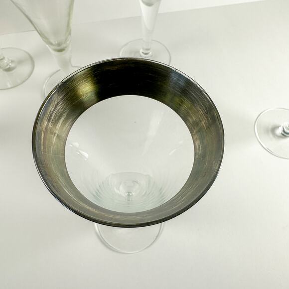 Dorothy Thorpe Silver Rim Trumpet Cocktail Glasses Set 6 Vtg MCM Barware - Picture 6 of 13